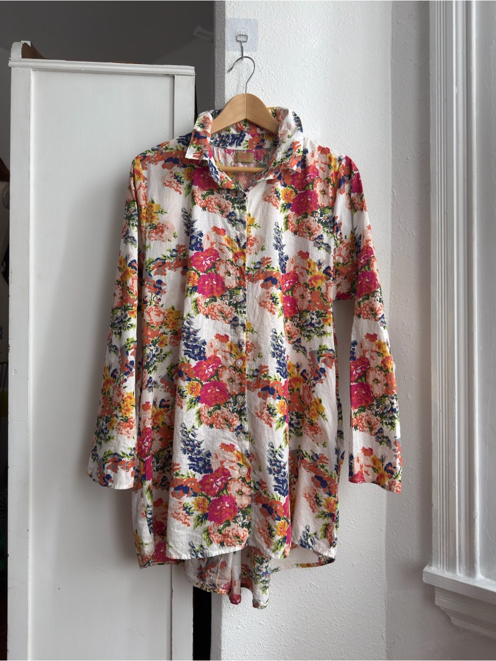 Tulip Petulia Button Down floral print 100% cotton pockets trapeze tunic